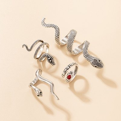 Tocona Bohemian gyvatės žiedų rinkiniai moterims Vyriški žavesiai Sidabro spalvos geometrijos lydinio metalo atidaromas žiedas vakarėlio papuošalai Anillo 18866