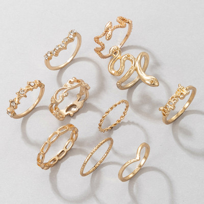 Tocona Bohemian gyvatės žiedų rinkiniai moterims Vyriški žavesiai Sidabro spalvos geometrijos lydinio metalo atidaromas žiedas vakarėlio papuošalai Anillo 18866