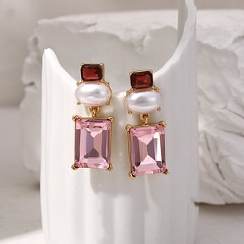 AENSOA Нова мода за жени в розов цвят Големи кристални висящи обеци Акрилни планински кристали Изящни обеци за жени Brincos Jewelry