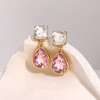 AENSOA Нова мода за жени в розов цвят Големи кристални висящи обеци Акрилни планински кристали Изящни обеци за жени Brincos Jewelry