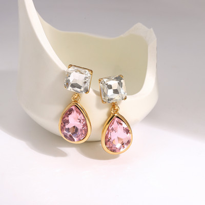 AENSOA naujos mados moteriškos rožinės spalvos kabantys auskarai iš krištolinių krištolų akriliniai auskarai moterims Brincos papuošalai