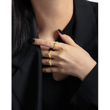 SHANICE Κορεάτικο ντιζάιν ακανόνιστο μικρο-ένθετο ζιργκόν υφή S925 ασημένια ανοιχτά δαχτυλίδια γυναικεία Εκλεκτά κοσμήματα δώρο