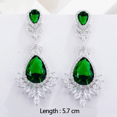 „ThreeGraces“ vintažinis didelis vandens lašas, žalias krištolinis akmuo, ilgi auskarai, gėlėti kubiniai cirkoniai, moteriški vestuviniai kabantys auskarai ER047