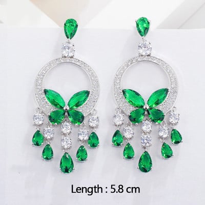 „ThreeGraces“ vintažinis didelis vandens lašas, žalias krištolinis akmuo, ilgi auskarai, gėlėti kubiniai cirkoniai, moteriški vestuviniai kabantys auskarai ER047