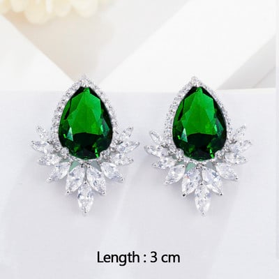 „ThreeGraces“ vintažinis didelis vandens lašas, žalias krištolinis akmuo, ilgi auskarai, gėlėti kubiniai cirkoniai, moteriški vestuviniai kabantys auskarai ER047
