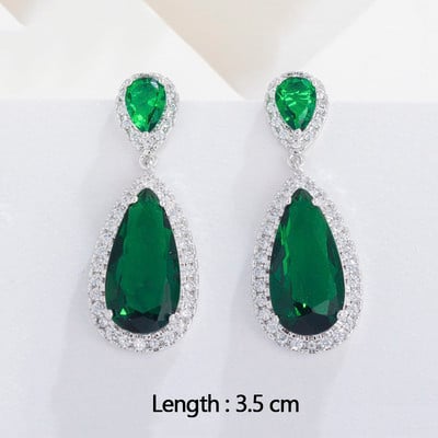 „ThreeGraces“ vintažinis didelis vandens lašas, žalias krištolinis akmuo, ilgi auskarai, gėlėti kubiniai cirkoniai, moteriški vestuviniai kabantys auskarai ER047