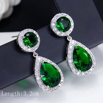 „ThreeGraces“ vintažinis didelis vandens lašas, žalias krištolinis akmuo, ilgi auskarai, gėlėti kubiniai cirkoniai, moteriški vestuviniai kabantys auskarai ER047