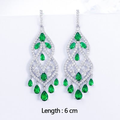 „ThreeGraces“ vintažinis didelis vandens lašas, žalias krištolinis akmuo, ilgi auskarai, gėlėti kubiniai cirkoniai, moteriški vestuviniai kabantys auskarai ER047