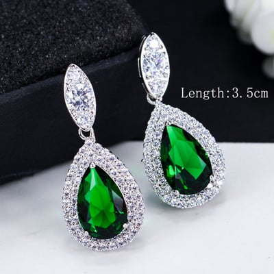 „ThreeGraces“ vintažinis didelis vandens lašas, žalias krištolinis akmuo, ilgi auskarai, gėlėti kubiniai cirkoniai, moteriški vestuviniai kabantys auskarai ER047