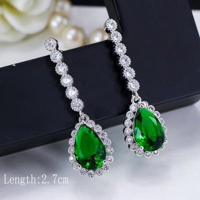 „ThreeGraces“ vintažinis didelis vandens lašas, žalias krištolinis akmuo, ilgi auskarai, gėlėti kubiniai cirkoniai, moteriški vestuviniai kabantys auskarai ER047