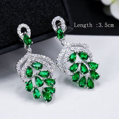 „ThreeGraces“ vintažinis didelis vandens lašas, žalias krištolinis akmuo, ilgi auskarai, gėlėti kubiniai cirkoniai, moteriški vestuviniai kabantys auskarai ER047