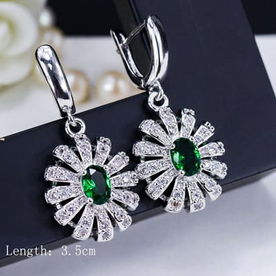 „ThreeGraces“ vintažinis didelis vandens lašas, žalias krištolinis akmuo, ilgi auskarai, gėlėti kubiniai cirkoniai, moteriški vestuviniai kabantys auskarai ER047