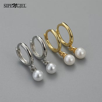 SIPENGJEL Модни корейски перлени обеци с висулка за жени Кръгъл кръг Малки обеци с обръч Сватбени бижута boucle oreille femme