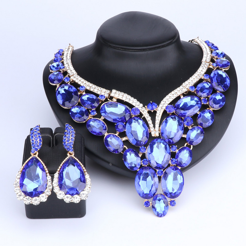 10 boja Kristalne naušnice Ogrlice Setovi zlatne boje Setovi nakita za žene Geometrijski dizajn Vjenčanje 2KOM Setovi nakita