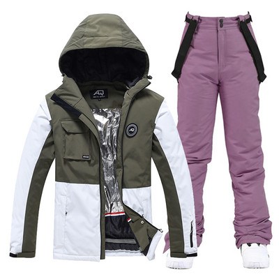 Įstrižas užtrauktuko spalvas atitinkantis mergaitės sniego kostiumas, dėvėkite vandeniui atsparų žiemos kostiumą, snieglenčių sportui skirtą drabužį, slidinėjimo striukę + kelnaites moterims