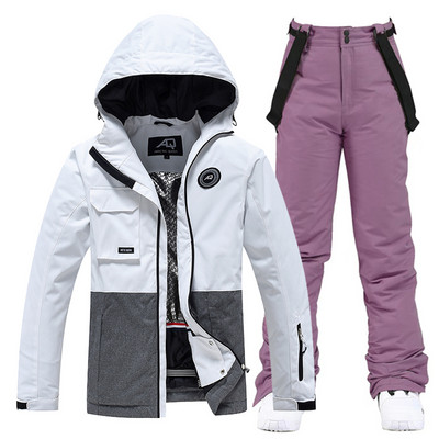 Įstrižas užtrauktuko spalvas atitinkantis mergaitės sniego kostiumas, dėvėkite vandeniui atsparų žiemos kostiumą, snieglenčių sportui skirtą drabužį, slidinėjimo striukę + kelnaites moterims