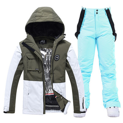 Įstrižas užtrauktuko spalvas atitinkantis mergaitės sniego kostiumas, dėvėkite vandeniui atsparų žiemos kostiumą, snieglenčių sportui skirtą drabužį, slidinėjimo striukę + kelnaites moterims