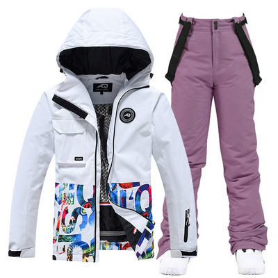 Įstrižas užtrauktuko spalvas atitinkantis mergaitės sniego kostiumas, dėvėkite vandeniui atsparų žiemos kostiumą, snieglenčių sportui skirtą drabužį, slidinėjimo striukę + kelnaites moterims