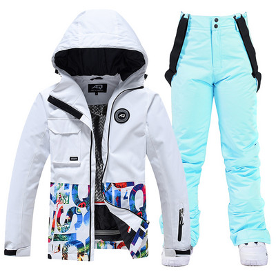 Įstrižas užtrauktuko spalvas atitinkantis mergaitės sniego kostiumas, dėvėkite vandeniui atsparų žiemos kostiumą, snieglenčių sportui skirtą drabužį, slidinėjimo striukę + kelnaites moterims
