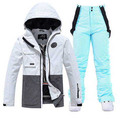 Įstrižas užtrauktuko spalvas atitinkantis mergaitės sniego kostiumas, dėvėkite vandeniui atsparų žiemos kostiumą, snieglenčių sportui skirtą drabužį, slidinėjimo striukę + kelnaites moterims