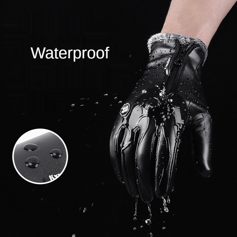 Žieminės pirštinės Vyriškos Moteriškos Šiltos Terminės vilnos odinės pirštinės su užtrauktuku Vėjo nepraleidžiančios vandeniui atsparios slidinėjimo snieglenčių liečiamos pirštinės