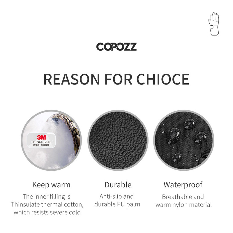 COPOZZ Vyriškos Moteriškos Slidinėjimo Pirštinės Itin lengvos Neperšlampamos Žieminės Šiltos Pirštinės Snieglentės Pirštinės Motociklo Važiavimo Sniego Neperpučiamos Pirštinės