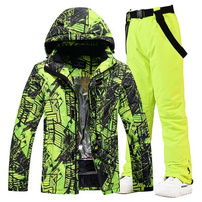 -30 Warm Colorful Men`s Ice Snow Suit Wear Waterproof Costumes Snowboarding Clothing Ski Sets Winter Jackets + Pants For Male