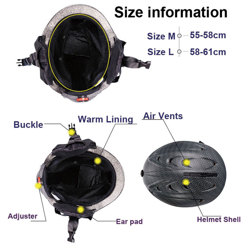 CE sertifikatas PC+EPS suaugusiems skirtas slidinėjimo šalmas Vyrams Moterų čiuožimo riedlenčių šalmas Sniego sporto snieglenčių šalmai su apsauginiais akiniais 2 dovanos