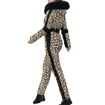 Γυναικείες χειμερινές σουίτες σκι Houndstooth Jumpsuits Outdoor Sports Αδιάβροχη στολή χιονιού Αφαιρούμενη φόρμα με γιακά από ψεύτικο μαλλί