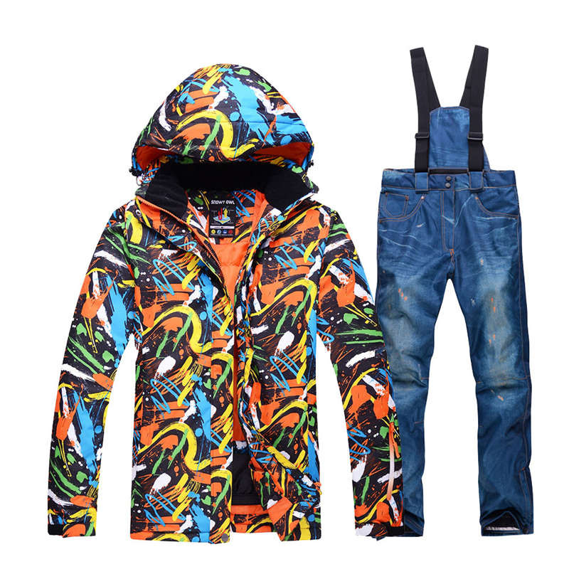 -30 pigių vyriškų ledinio sniego kostiumų drabužių, snieglenčių sporto rinkinių, atsparių vandeniui žiemos lauke, slidinėjimo kostiumai striukė + pakabinamos kelnės