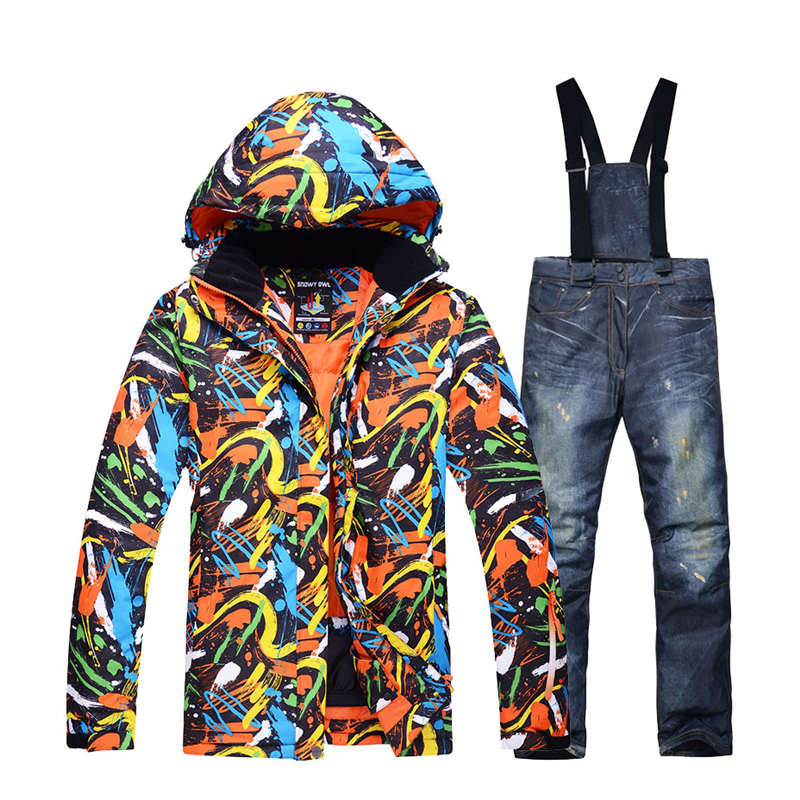 -30 pigių vyriškų ledinio sniego kostiumų drabužių, snieglenčių sporto rinkinių, atsparių vandeniui žiemos lauke, slidinėjimo kostiumai striukė + pakabinamos kelnės