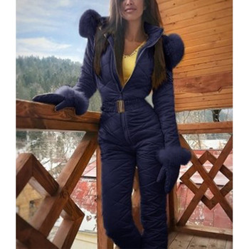 Нови зимни дамски гащеризони с качулка Парка с топли пояси с памучна подплата Ски костюм с прав цип Еднокомпонентни ежедневни анцузи 2020