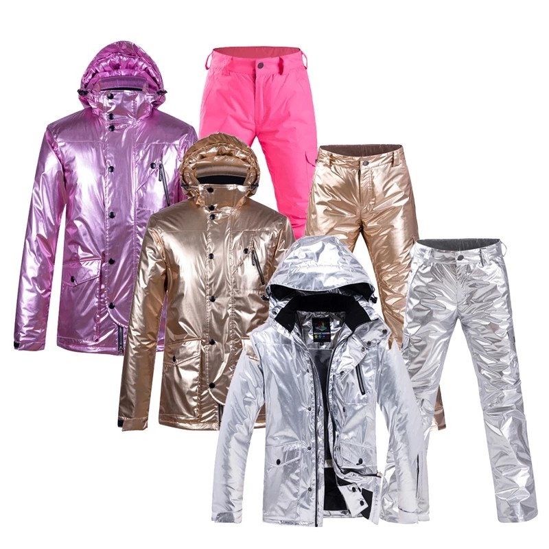 Mada spindintis moteriškas ledinis sniego kostiumas, snieglenčių sportui, vandeniui atsparus kostiumas lauko sportui žiemos komplektai slidinėjimo striukė + kelnės