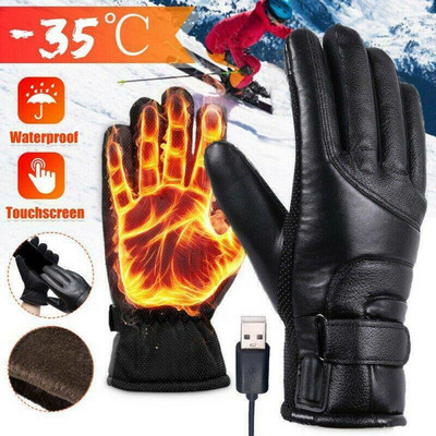 Мъжки нагреваеми ръкавици Акумулаторни USB нагреватели за ръце Електрически нагревателни ръкавици Зимни колоездене Термални велосипедни ръкавици със сензорен екран Ветроустойчиви