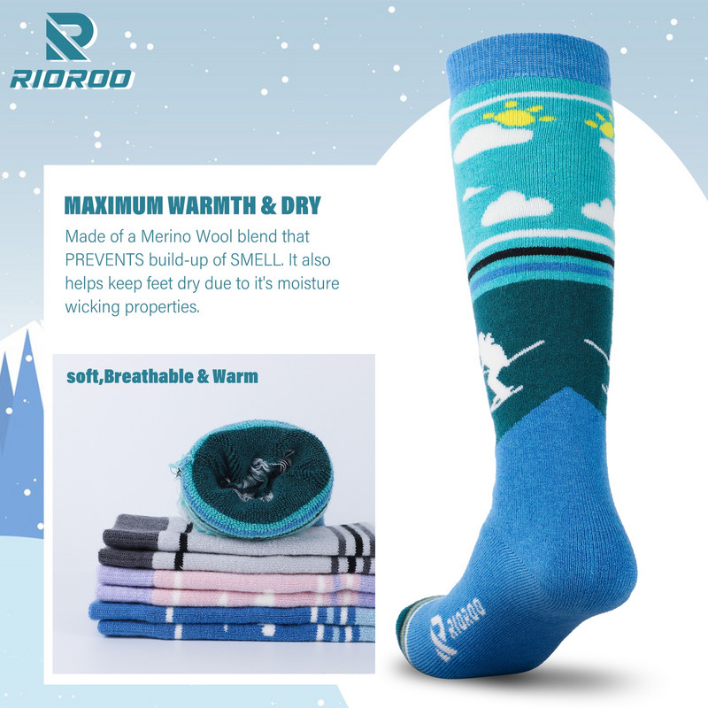 Merino vilnos vaikiškos slidinėjimo kojinės 1/2/3 poros žieminės šiltos kojinės, slidinėjimo snieglenčių kojinės mažiems berniukams ir mergaitėms