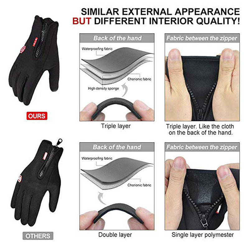Žiemos šiltos slidinėjimo pirštinės vyrams liečiamuoju ekranu vandeniui nepralaidžios vėjui atsparios pirštinės Madingos jodinėjimo lauke neslystančios vairavimo užtrauktuku moteriškos pirštinės
