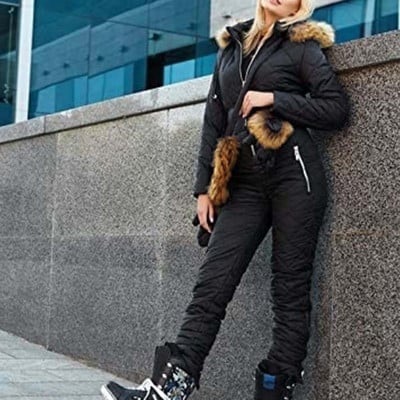 Women Winter Skiing Suites Jumpsuit Outdoor Sports Snowsuit Faux Wool Collar Coat Jumpsuit With Hoodies Ski Jackets And Pants
