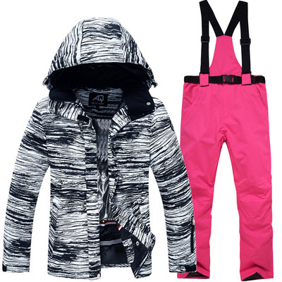 Vyriškas slidinėjimo kostiumo striukė vandeniui atspari snieglentei, vandeniui atspari, šilta Spalvinga spausdinta slidinėjimo striukė ir kelnių komplektas žieminiai sniego kostiumai