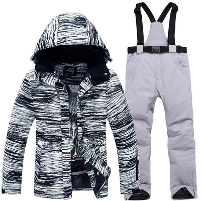 Vyriškas slidinėjimo kostiumo striukė vandeniui atspari snieglentei, vandeniui atspari, šilta Spalvinga spausdinta slidinėjimo striukė ir kelnių komplektas žieminiai sniego kostiumai