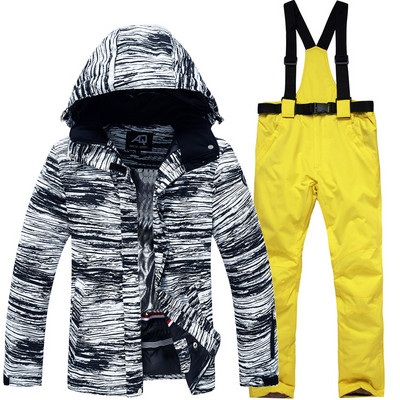 Vyriškas slidinėjimo kostiumo striukė vandeniui atspari snieglentei, vandeniui atspari, šilta Spalvinga spausdinta slidinėjimo striukė ir kelnių komplektas žieminiai sniego kostiumai