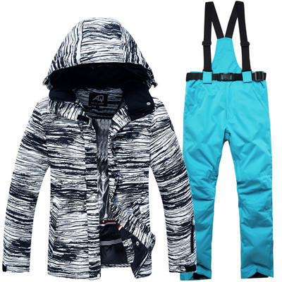 Vyriškas slidinėjimo kostiumo striukė vandeniui atspari snieglentei, vandeniui atspari, šilta Spalvinga spausdinta slidinėjimo striukė ir kelnių komplektas žieminiai sniego kostiumai