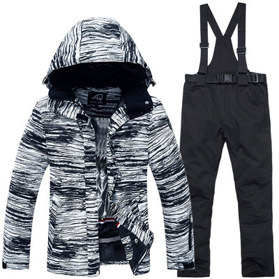 Vyriškas slidinėjimo kostiumo striukė vandeniui atspari snieglentei, vandeniui atspari, šilta Spalvinga spausdinta slidinėjimo striukė ir kelnių komplektas žieminiai sniego kostiumai