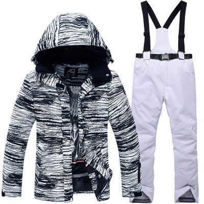 Vyriškas slidinėjimo kostiumo striukė vandeniui atspari snieglentei, vandeniui atspari, šilta Spalvinga spausdinta slidinėjimo striukė ir kelnių komplektas žieminiai sniego kostiumai