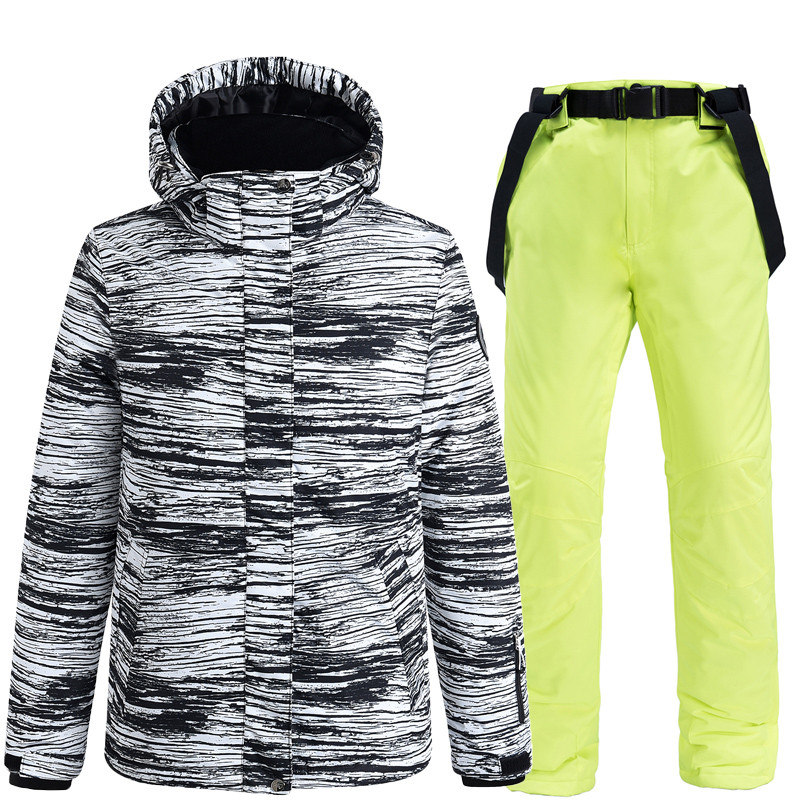 Vyriškas slidinėjimo kostiumo striukė vandeniui atspari snieglentei, vandeniui atspari, šilta Spalvinga spausdinta slidinėjimo striukė ir kelnių komplektas žieminiai sniego kostiumai