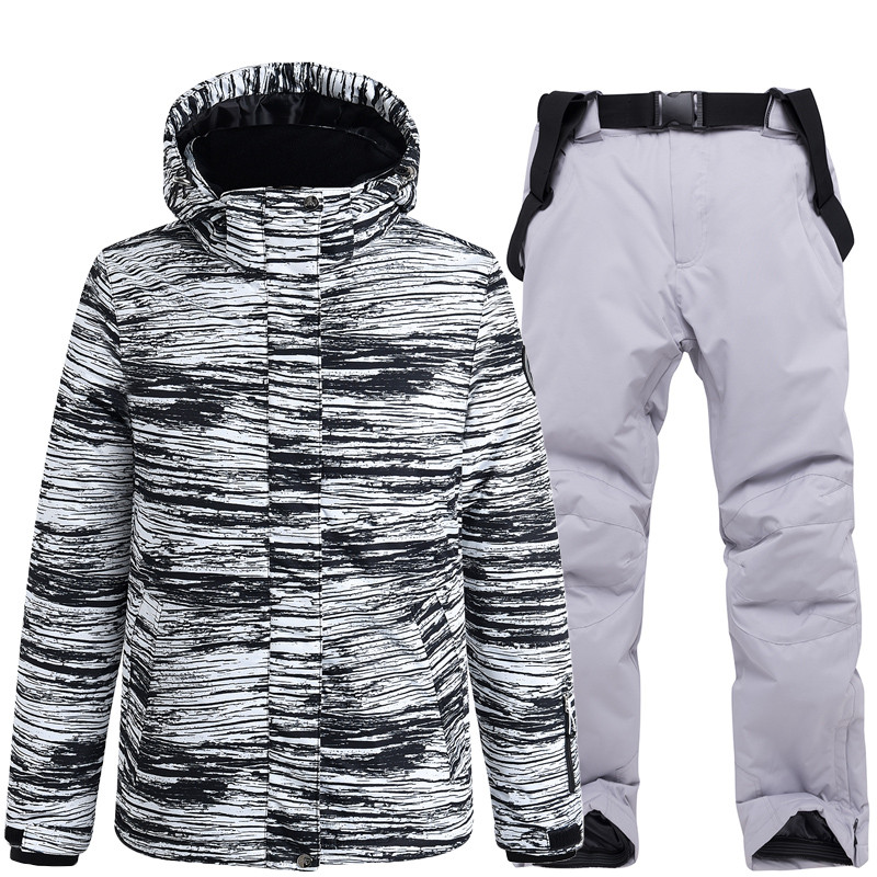 Vyriškas slidinėjimo kostiumo striukė vandeniui atspari snieglentei, vandeniui atspari, šilta Spalvinga spausdinta slidinėjimo striukė ir kelnių komplektas žieminiai sniego kostiumai