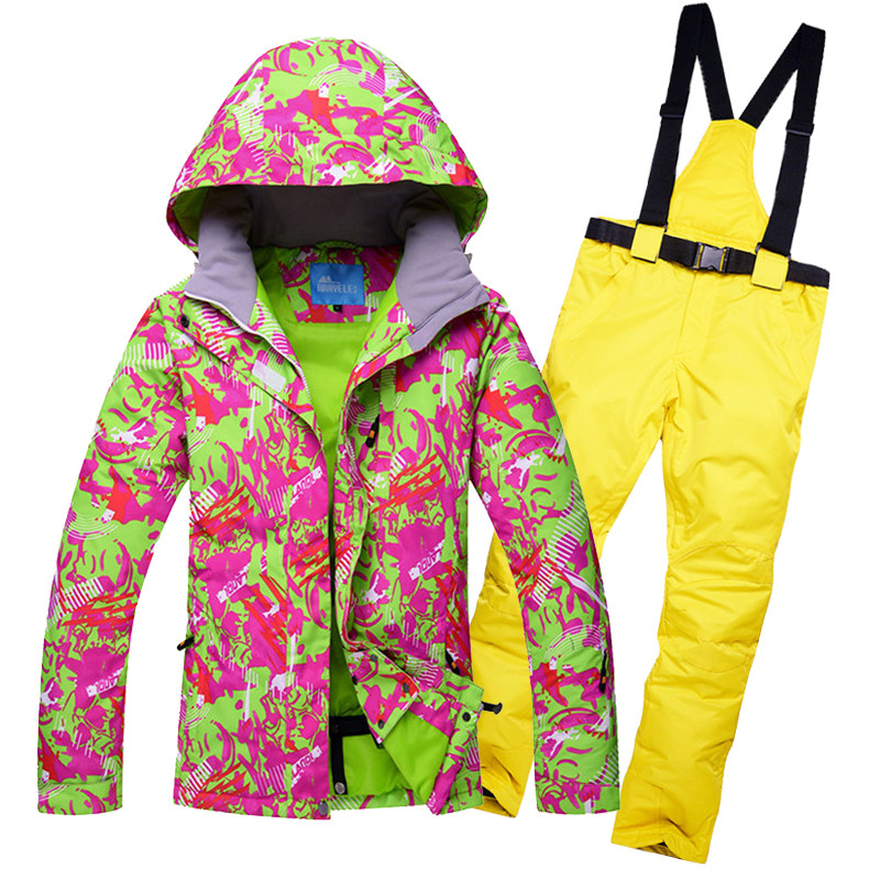 Jachetă de zăpadă de iarnă 2019 Costum de schi Femei Pantaloni de zăpadă și jachetă Impermeabil rezistentă la vânt Îmbrăcăminte colorată Jocuri de snowboard