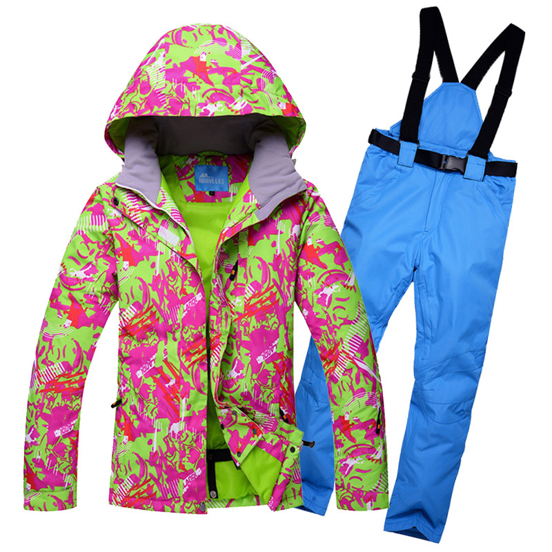 Jachetă de zăpadă de iarnă 2019 Costum de schi Femei Pantaloni de zăpadă și jachetă Impermeabil rezistentă la vânt Îmbrăcăminte colorată Jocuri de snowboard