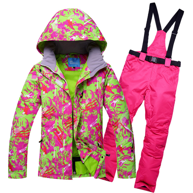 Jachetă de zăpadă de iarnă 2019 Costum de schi Femei Pantaloni de zăpadă și jachetă Impermeabil rezistentă la vânt Îmbrăcăminte colorată Jocuri de snowboard