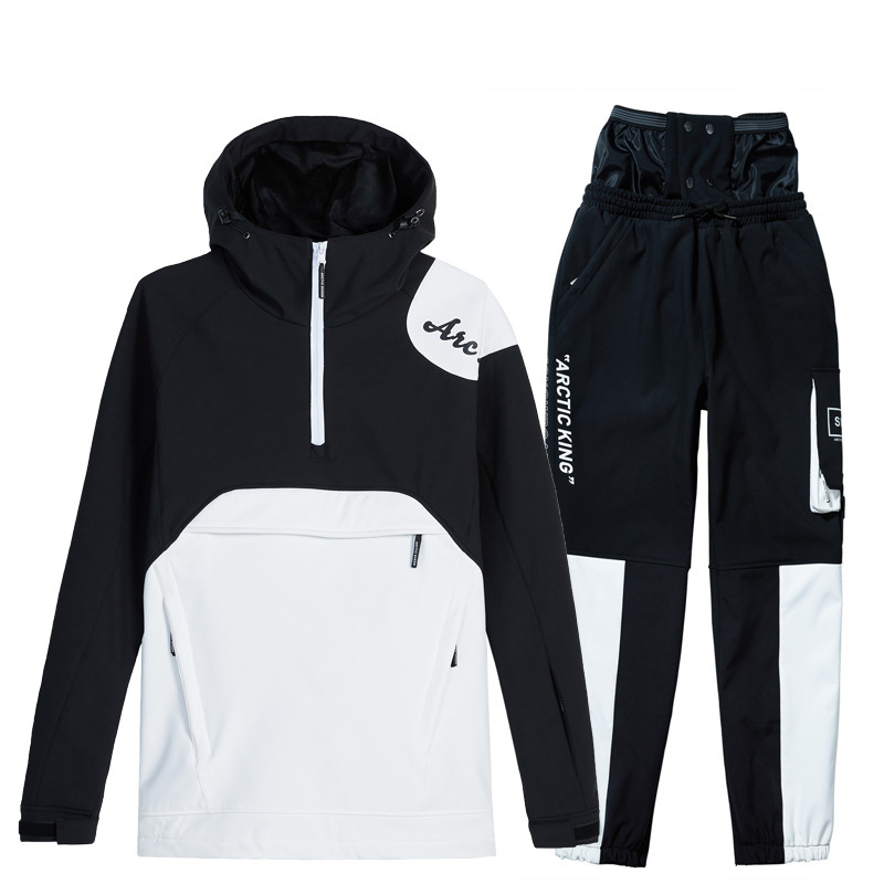 Naujas moteriškas ir vyriškas slidinėjimo kostiumo striukės ir kelnių komplektas, atsparus vėjui, vandeniui atsparus šiltas slidinėjimas snieglenčių sportui žiemos susiuvimo spalvos sniego kostiumas