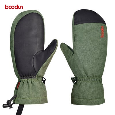 Boodun Vyriškos žieminės slidinėjimo pirštinės, atsparios vėjui, vandeniui, vandeniui atsparios snieglentėms, slidinėjimo pirštinės su PU delnu.